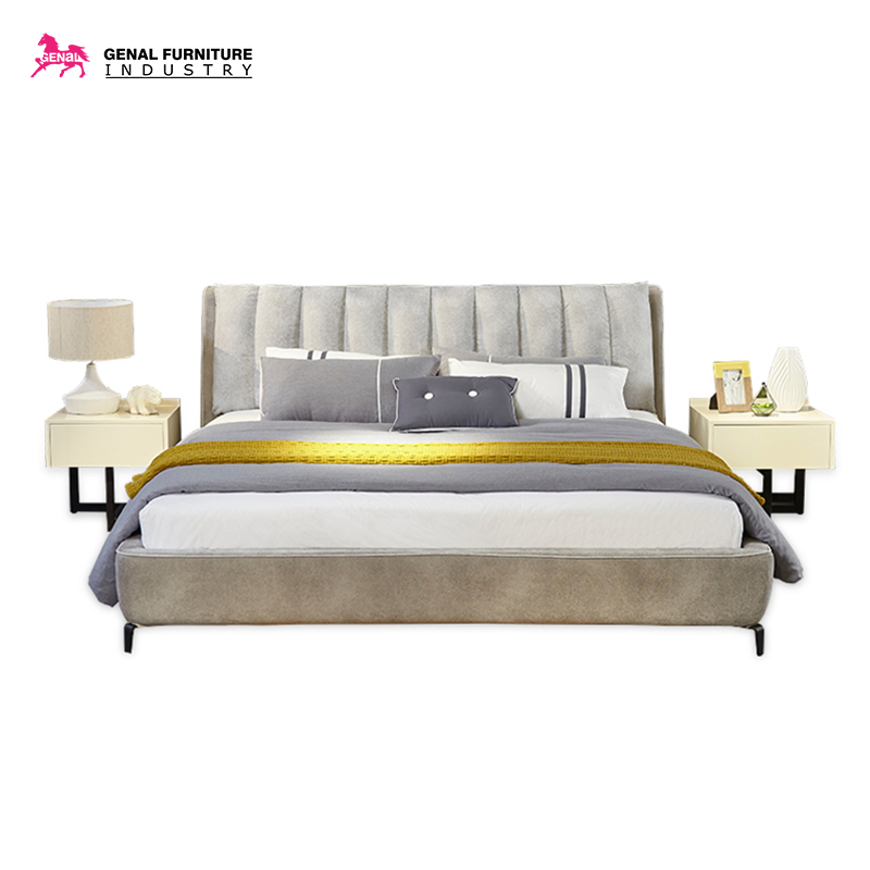 Restlay Bedroom Furniture Modern Cloth Light Grey Linen Upholstered Platform Bed With Slat