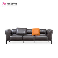 Carelli Italia Style 4-seater Long Size Sofa Glossy Cow Leather Living Room Set