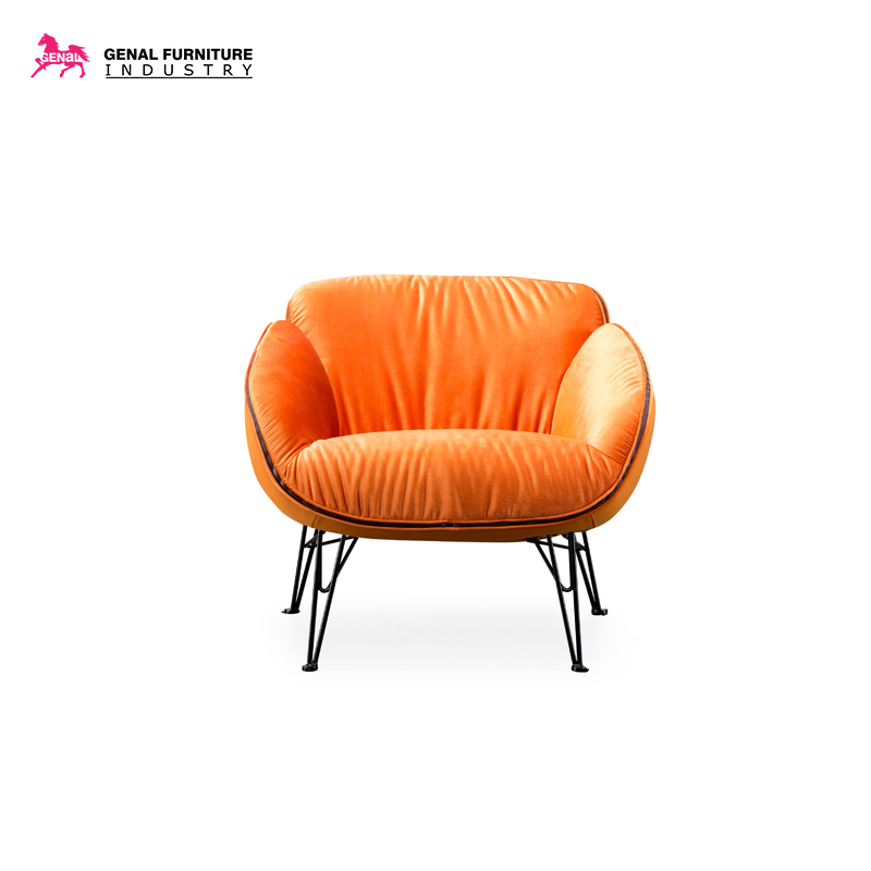 Carelli Ball Shape Orange Fabric Armchair With Black Metal Leg