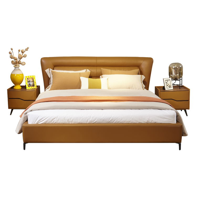Restlay Modern Design Upholstered Faux Leather King/Queen Size Bed Frame With Solid Wood Slat